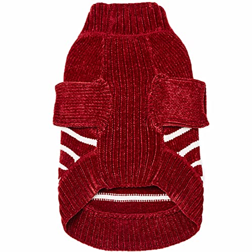 Cozy Soft Chenille Classy Striped Dog Sweater in Burgundy Red (22 inch / Burgundy Red)