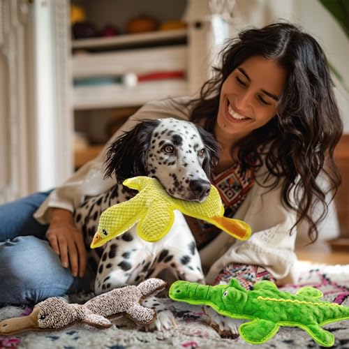 No Stuffing Dog Squeak Toys (Yellow&Coffee&Green)