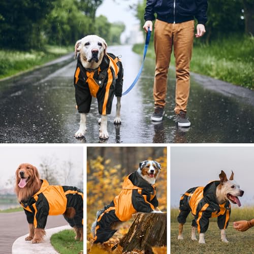Dog Raincoat 4 Leg Waterproof Dog Rain Jacket with Hood (Orange / Medium)