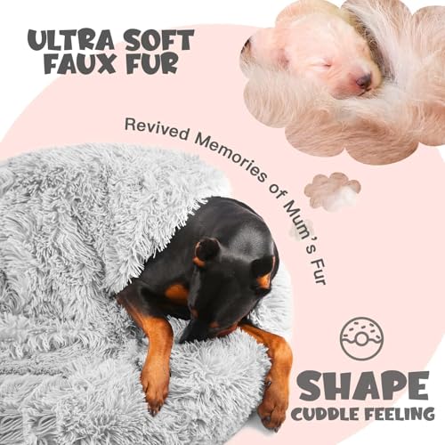 Covered Large Dog Bed with Blanket Attached Calming Burrow Light Grey (35.0"L x 35.0"W x 10.0"Th / Light Grey)