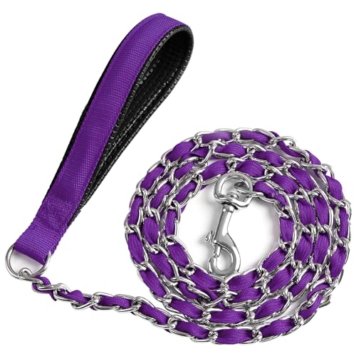 Metal Chain Dog Leash Chew Proof for Dogs (Purple / 4FT 3.5mm (Medium & Large dogs))