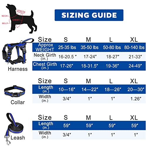 All-in-One Reflective Dog Harness, Collar & Leash Set, No Pull with Adjustable Buckles, X-Large, Dark Blue (X-Large / Dark Blue)