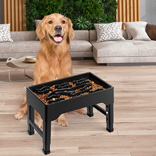 9 Cups Elevated Slow Feeder Dog Bowls 4 Adjustable Heights (Black)
