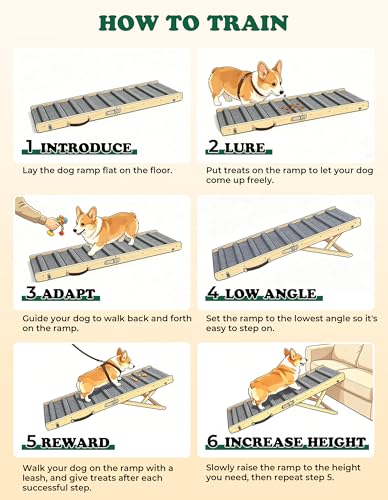 Dog Ramp for Small & Medium Dogs Foldable Pet Ramp for Bed Sofa (Natural Wood / Up to 75 lbs)