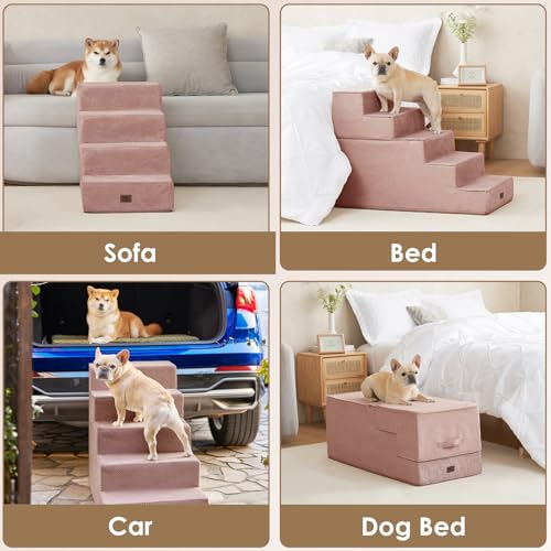 Dog Stairs for Bed 20" H (Pink / Extra Wide 16.5" x 28" x 20")