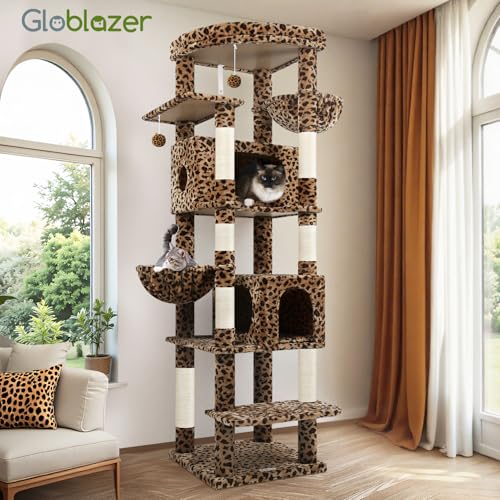 74in Leopard Heavy Duty Cat Tree Tower for Indoor Large Cat (Leopard Print / 74inch)