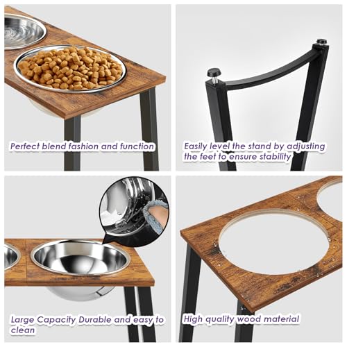 Elevated Dog Bowls for X (Brown-101oz Bowls & Mat, 16.5")