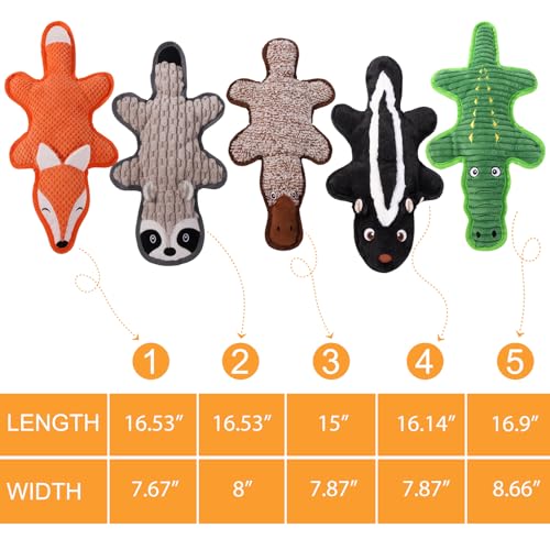 5 Pack No Stuffing Squeaky Dog Toys for Large Dogs (Multicolor)