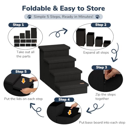 4 Step Wide Dog Stairs with Storage 23" H (Black / 40"D x 17"W x 23"H)