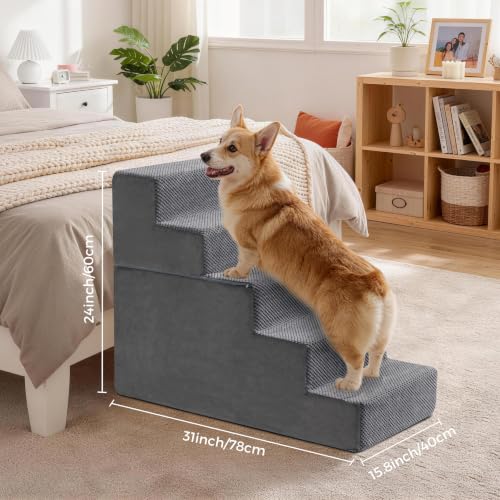 Dog Stairs Steps and Ramp for High Bed & Sofa (Gray / Standard)