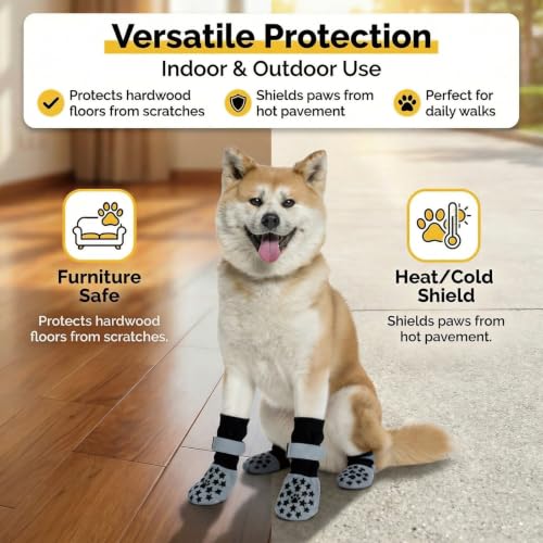 Reflective Dog Socks Grippy Socks Prevent Licking Paws (Classic Grey / Large)