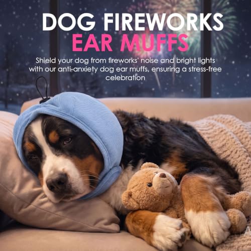 Dog Ear Muffs Noise Protection Thick Padded Dog Calming Hoodie (Blue / Medium)