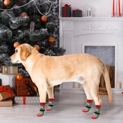 Anti Slip Dog Socks for Hot (Christmas Green / Large (4 Pack))