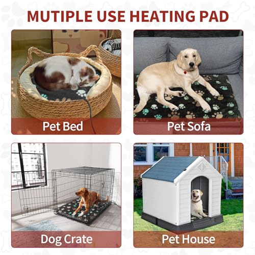 Cat Heating Pad 17x13 in with Smart Thermostat Switch and Power Line Protection Tube (Black / 17 x 13 in)