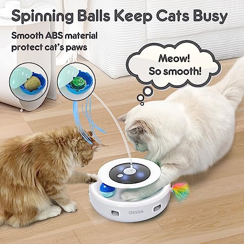 Cat Toy, 3-in-1 Automatic Interactive Electronic Moving Ambush Feather, Fluttering Butterfly, Track Balls, USB Rechargeable Powered Smart Indoor Exercise Kicker (White)