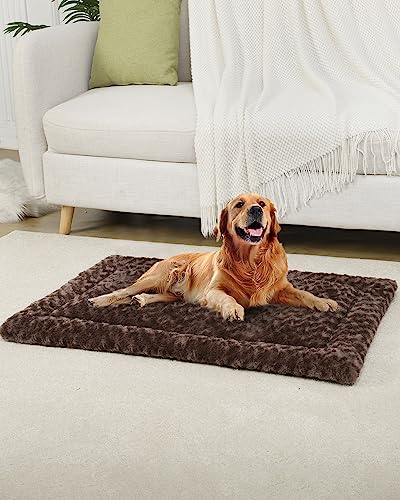 Washable Dog Bed Mat Large Size Fluffy Pet Crate Pad 42x28 XL (Brown / 42.00" x 28.00" x 1.50")