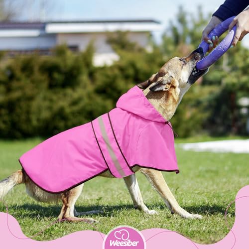 Dog Raincoat Waterproof Dog Rain Jacket Hooded Poncho Slicker (Medium / Pink)