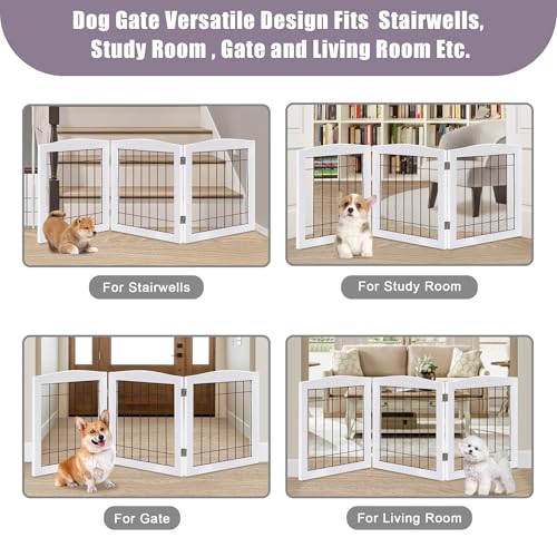 3 Panel Freestanding Foldable Wooden Dog Gate (24"Height-3 Panel / White)