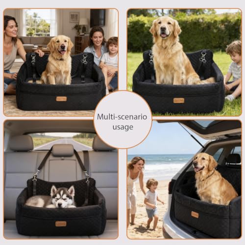 Dog Car Seat for Large Dogs up to 55 lbs (Black / L)