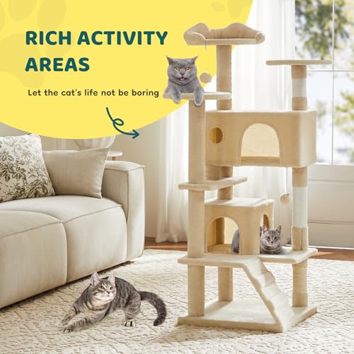 54 Inch Cat Tree Tower with Sisal Scratching Post (Beige / 54IN)