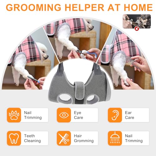Dog Grooming Hammock for Small Dogs (S (Leg Spacing: 7-10.2" / Max W: 30lbs) / Gray Pineapple)