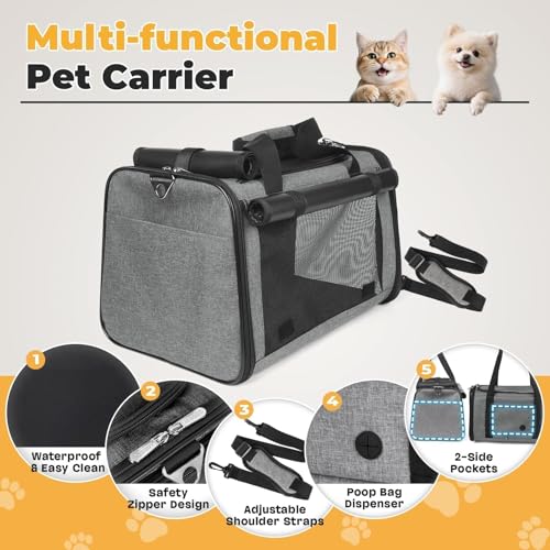 2 Packs 25 lbs Soft Sided Pet Carrier for Large Cat & Small Dog (17.5"L x 11.0"W x 11.0"H / 2 Pack(Grey*1+Grey green*1))