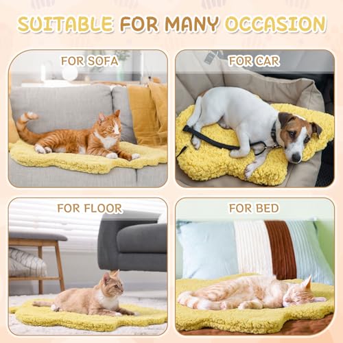 3 Pack Self Warming Pet Bed Leaf Shape Self Heating Cat Dog Mat Washable Thermal Sleeping Pad for Indoor Outdoor Hedgehog (Light Yellow / Medium-18"x24")