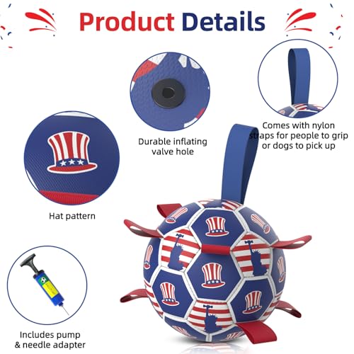 Dog Balls 6 Inch Dog Soccer Ball with Straps (6 Inch / Independence Day)
