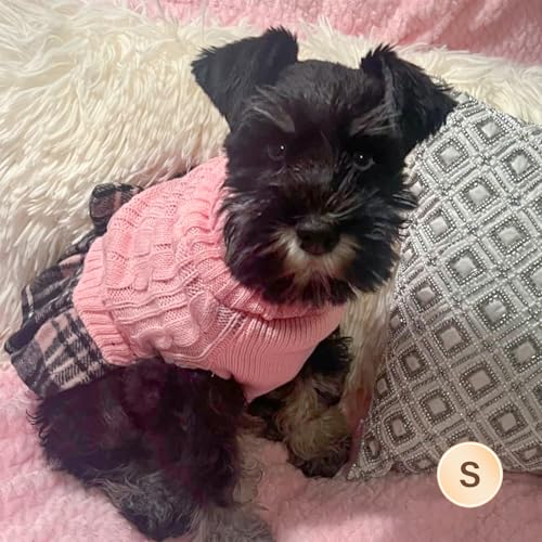 Dog Sweater Dress for Small Dogs Turtleneck Thick Knit Pullover (Small (4-9lbs) / 02# Pink)