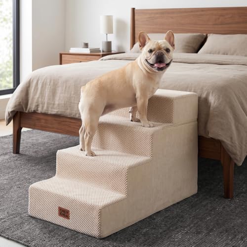 Dog Stairs for Bed 18" H (Beige / Extra Wide 16.5" x 28" x 18")