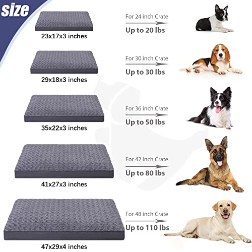 Washable Dog Bed for Crate Waterproof for Small Dogs (Grey / 23.0"L x 17.0"W x 3.0"Th)