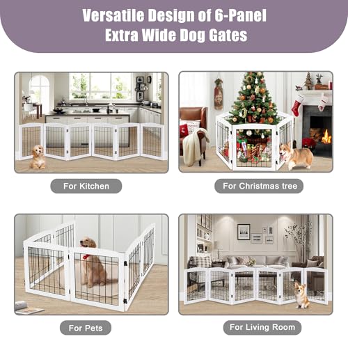 6 Panel Extra Wide Wooden Freestanding Dog Gate (24"Height-6 Panel / White)