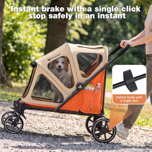 Dog Stroller for Medium Dogs 88lbs W (Khaki&Orange)