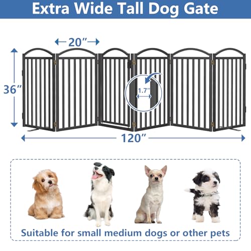 Metal Freestanding Dog Gates (Black / 120''W × 36''H)