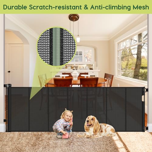 Reinforced 80 Inch Retractable Baby Gate Extra Wide Baby Gate for Wide Openings (Black / 33" Tall x 80" Wide( With Reinforced Bar ))