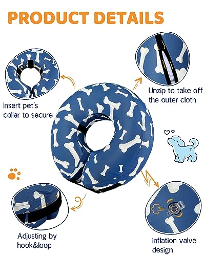 Inflatable Dog Cone Collar Alternative After Surgery (T Bone Navy / L(Neck 12"-16"))