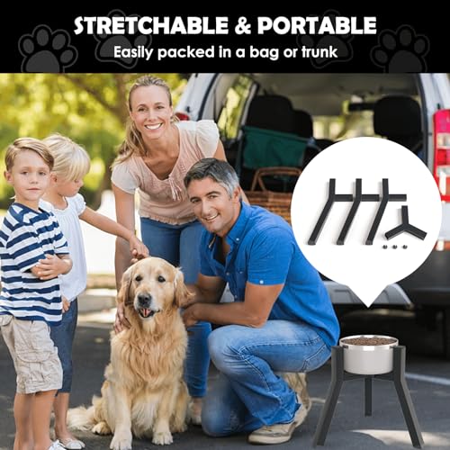 Raised Dog Bowl Stand for Large Dogs 11" Height Adjustable Width 7 (Black-FM / Height: 11", Width: 7-10.6")