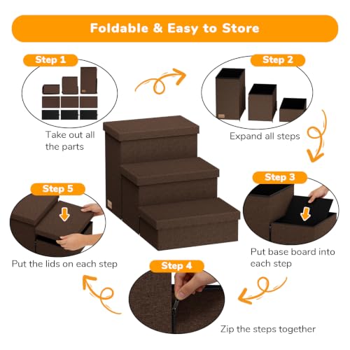 3 Step Wide Dog Stairs with Storage 18" H (Coffee / 30"D x 17"W x 17.7"H)