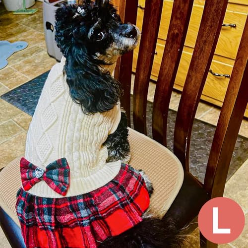 Dog Sweater Dress for Small Dogs Turtleneck Thick Knit Pullover (Large (16-24lbs) / 01# Beige)