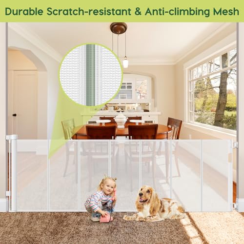 Reinforced 80 Inch Extra Wide Retractable Baby Gate with Support Rods (White / 33" Tall x 80" Wide( With Reinforced Bar ))