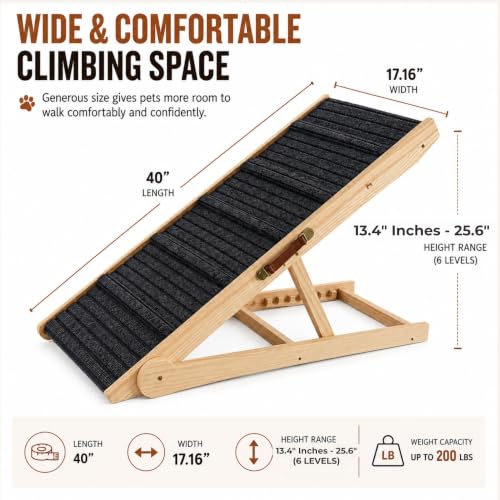 Dog Ramp for Bed & Couch 17" X 40" Inch Solid Wood Pet Ramp for Large Dogs