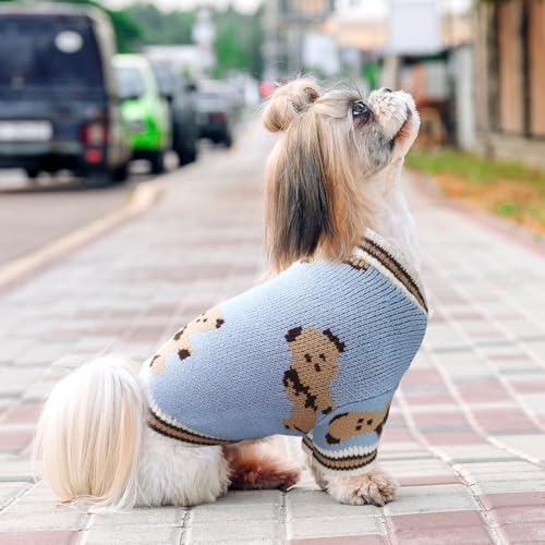 Small Dog Sweaters Cute Bear Dog Cardigans Clothes for Small Medium Dogs Boy Girl Puppy Cat Knitting Cardigan Outfits Dogs Winter Coats Warm Pet Doggy Clothes Soft Knitwear Apparel (Blue / Small)