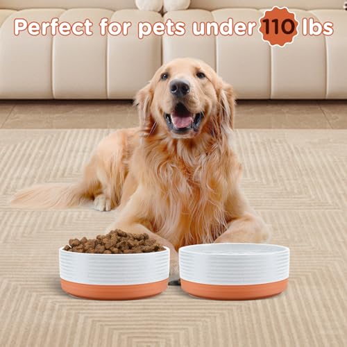 Ceramic Dog Bowls 2 Pack (8.3 in - 7.6 cups / Pattern White - Only Bowls*2)