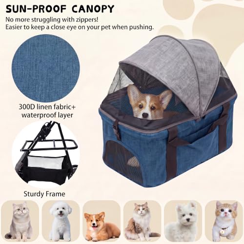 2-in-1 Foldable Pet Stroller 4-Wheel for Small Dogs,Light Gray+Kale Green (Light Gray+Kale Green)