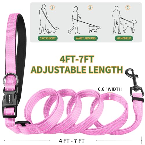 Hands Free Dog Leash with Poop Bag Holder (Pink)