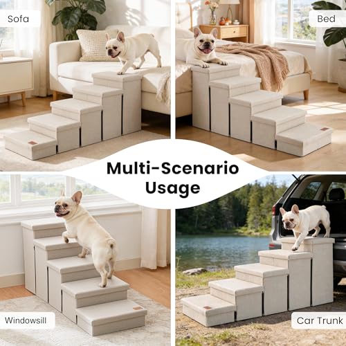 Dog Stairs for High Bed (Beige / 48" X 17" X 22" H)