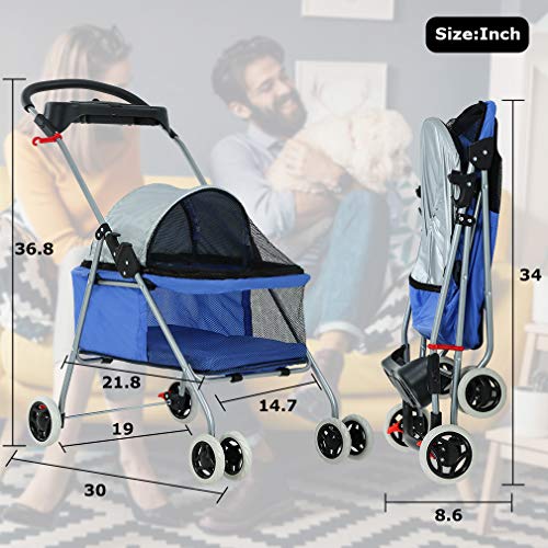 Foldable Pet Stroller for Small (Blue)
