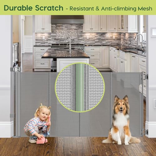 Reinforced 55" Wide Retractable Dog Gate with Support Rods (Gray / 33" Tall x 55" Wide( With Reinforced Bar ))