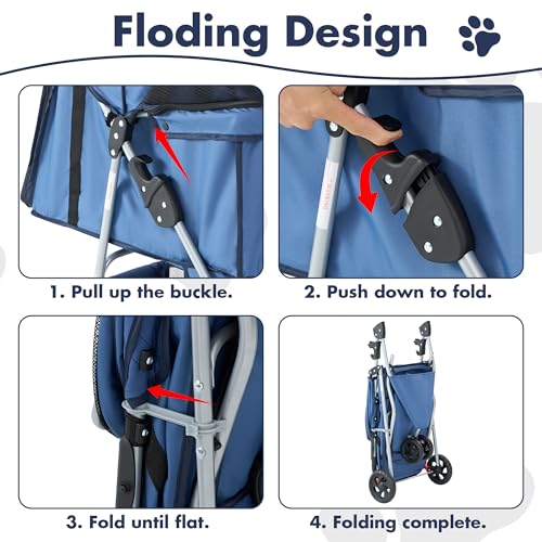 3 Wheels Pet Stroller for Small Dogs and Cats (Blue / 29.2"x17.7"x 39.4")
