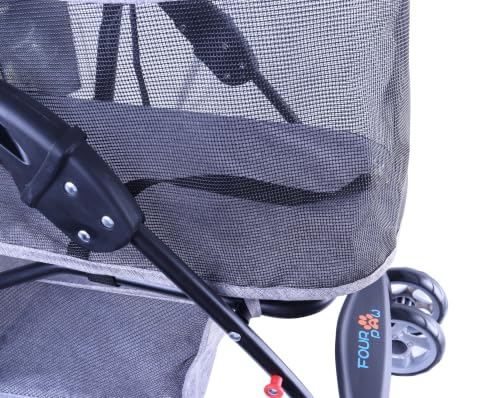 Full Window pet Stroller 4 Wheels for Cats & Dogs (With Zipper Pet Stroller / Gray)